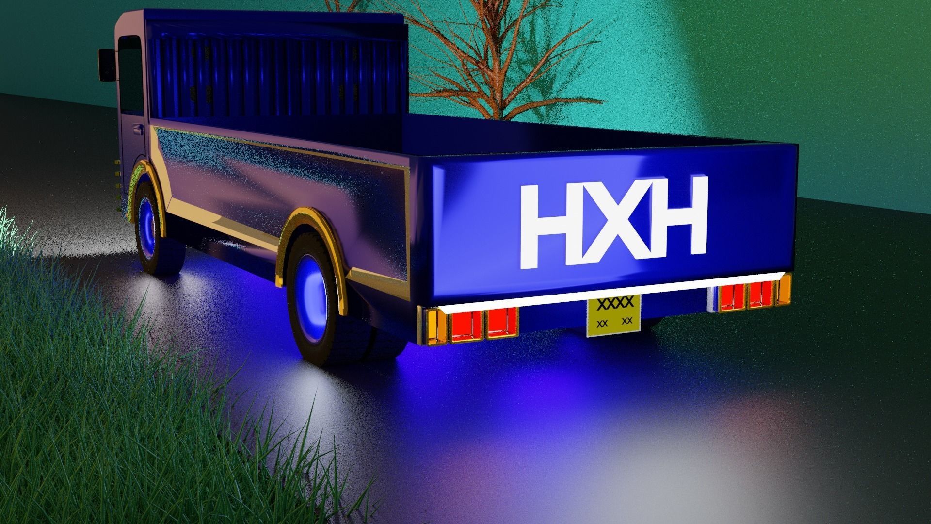 Lorry car in air Low-poly 3D model_1