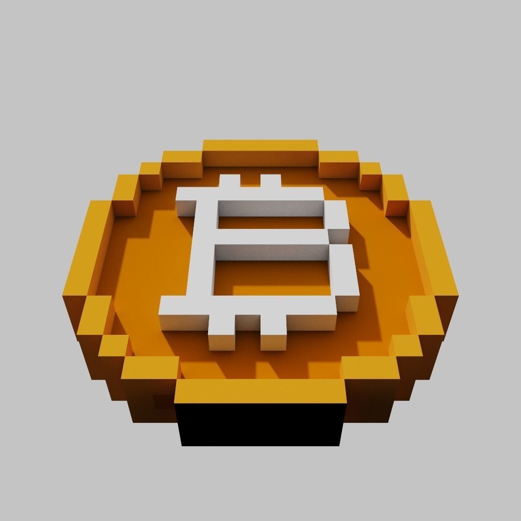 Bitcoin symbol like pixel art Low-poly 3D model_3