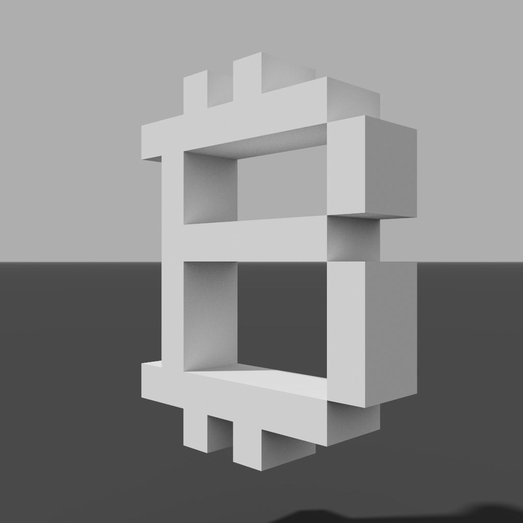 Bitcoin symbol like pixel art Low-poly 3D model_9