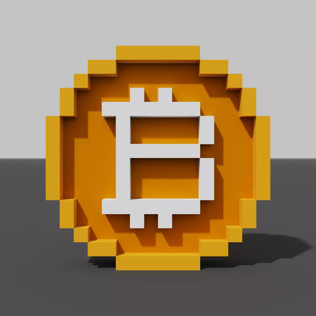 Bitcoin symbol like pixel art Low-poly 3D model_0