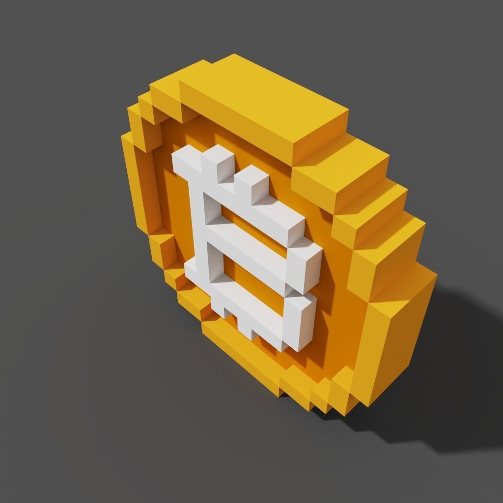 Bitcoin symbol like pixel art Low-poly 3D model_2