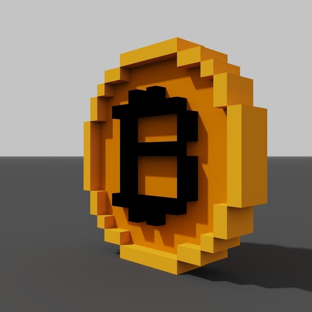 Bitcoin symbol like pixel art Low-poly 3D model_5