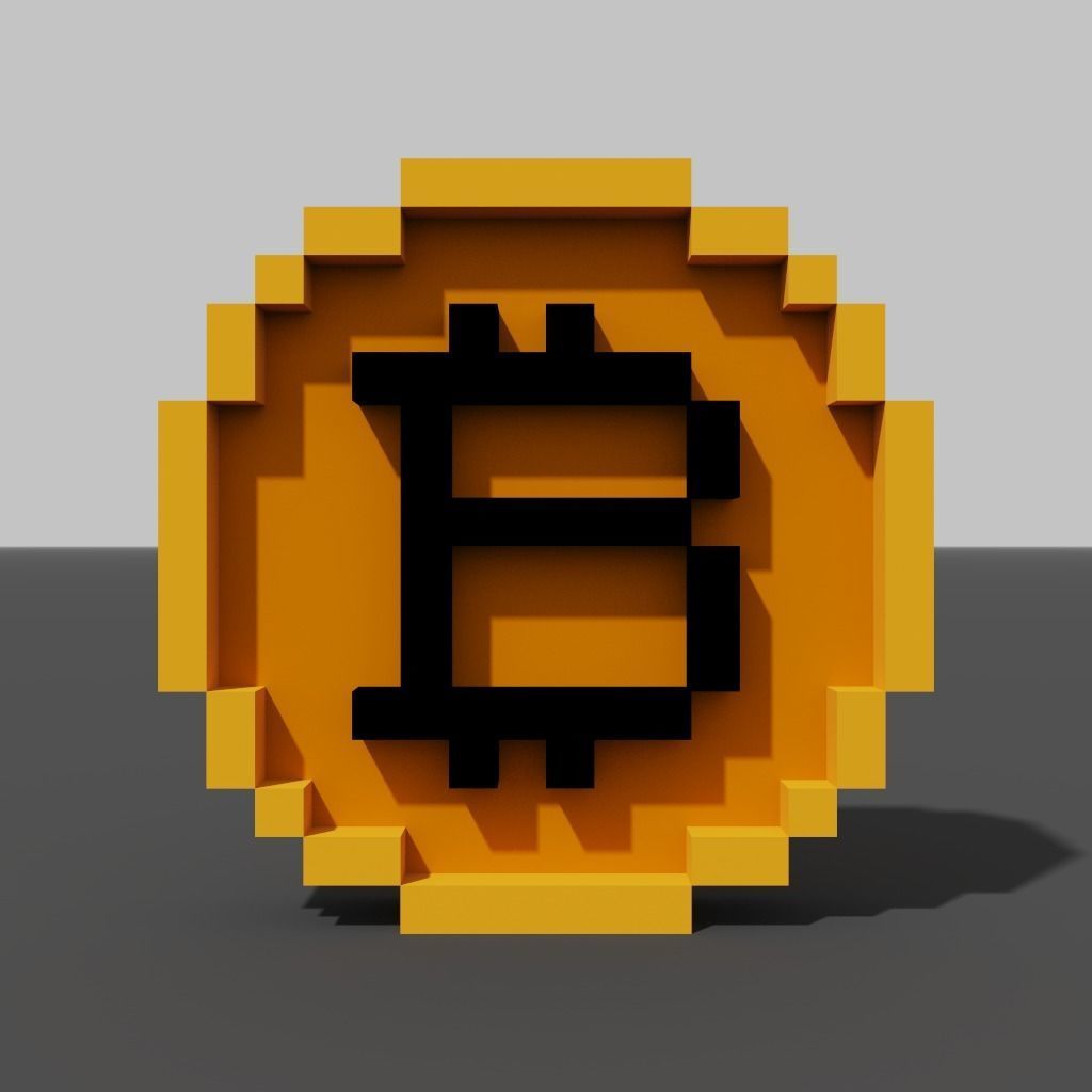 Bitcoin symbol like pixel art Low-poly 3D model_4