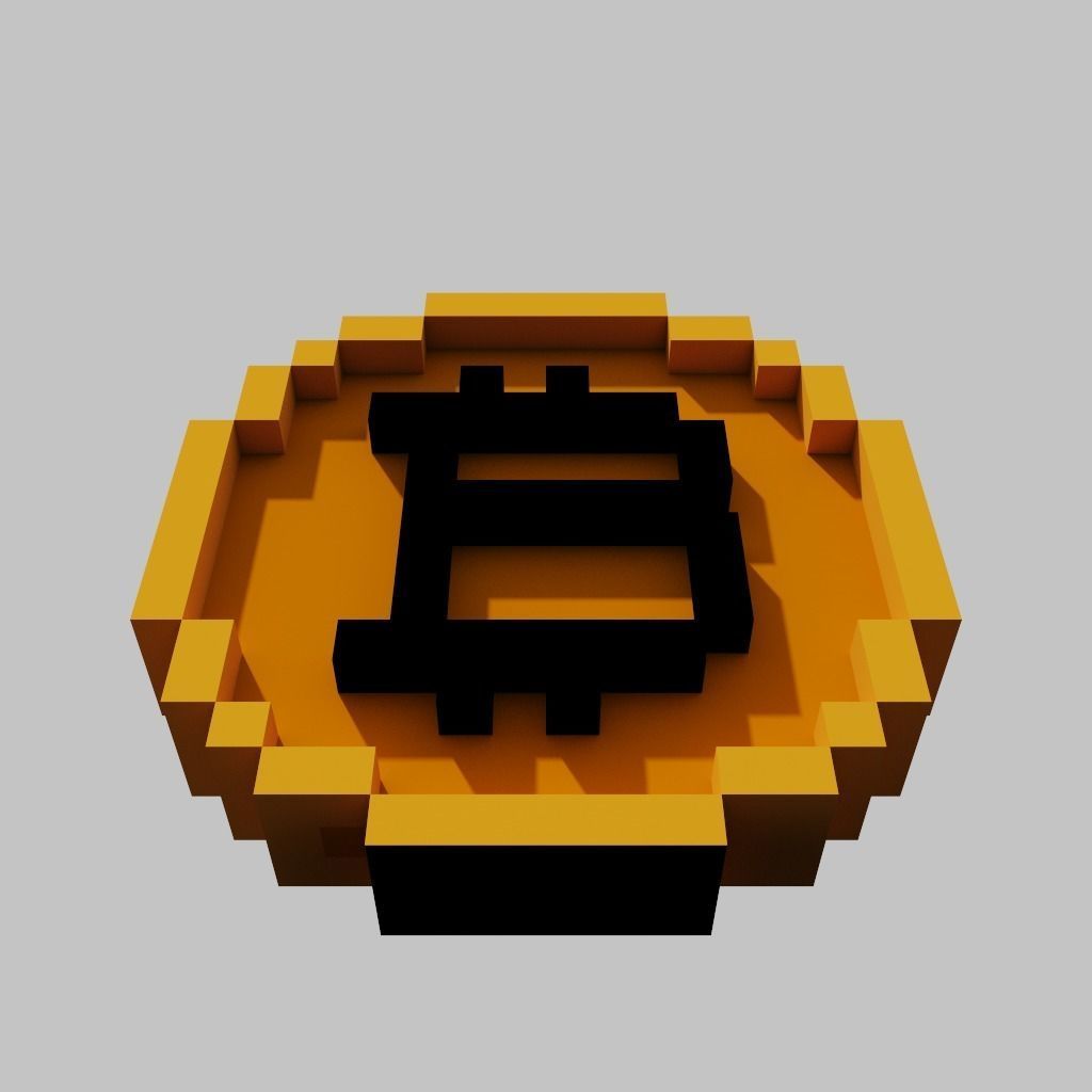 Bitcoin symbol like pixel art Low-poly 3D model_7
