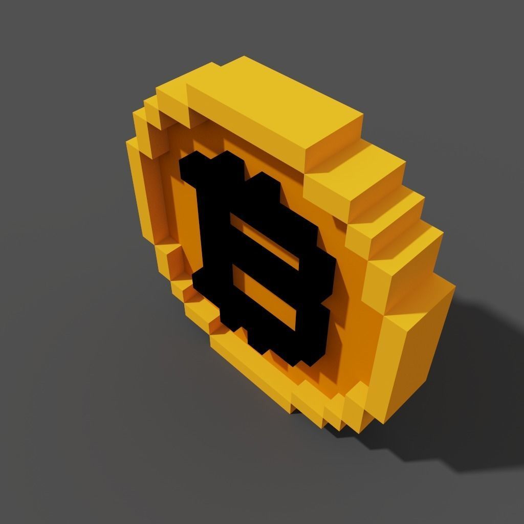 Bitcoin symbol like pixel art Low-poly 3D model_6
