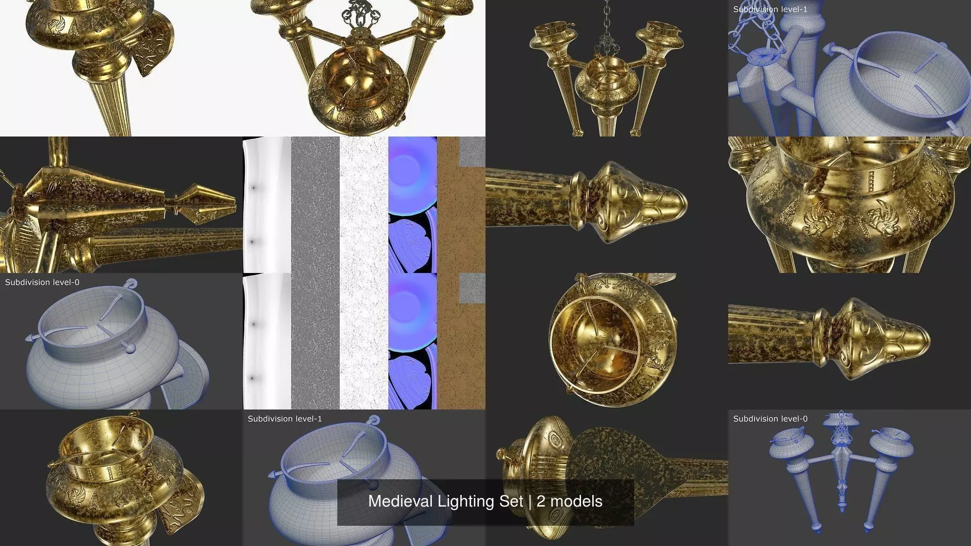 Medieval Lighting Set 3D Model Collection_3