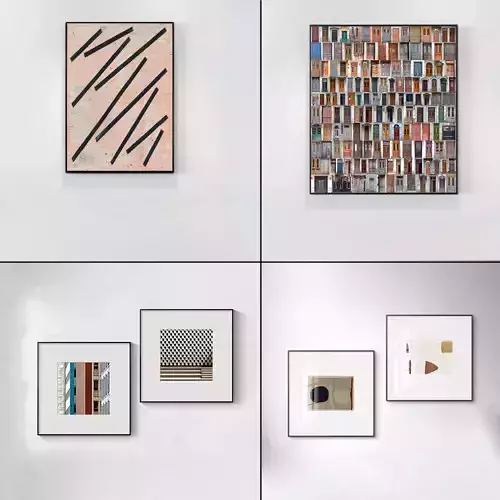 Picture four framed artworks hanging on wall