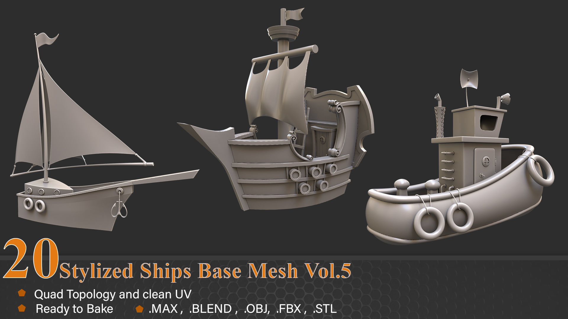 20 Stylized Ships Base Mesh vol-05 3D model_3