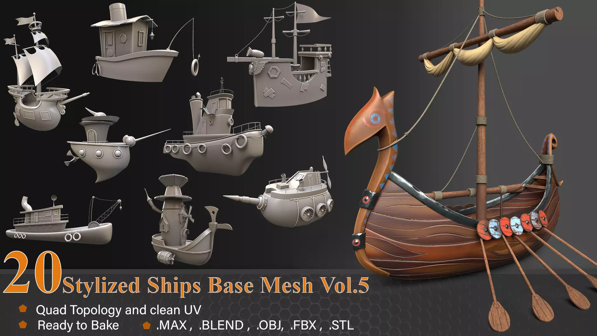 20 Stylized Ships Base Mesh vol-05 3D model_0