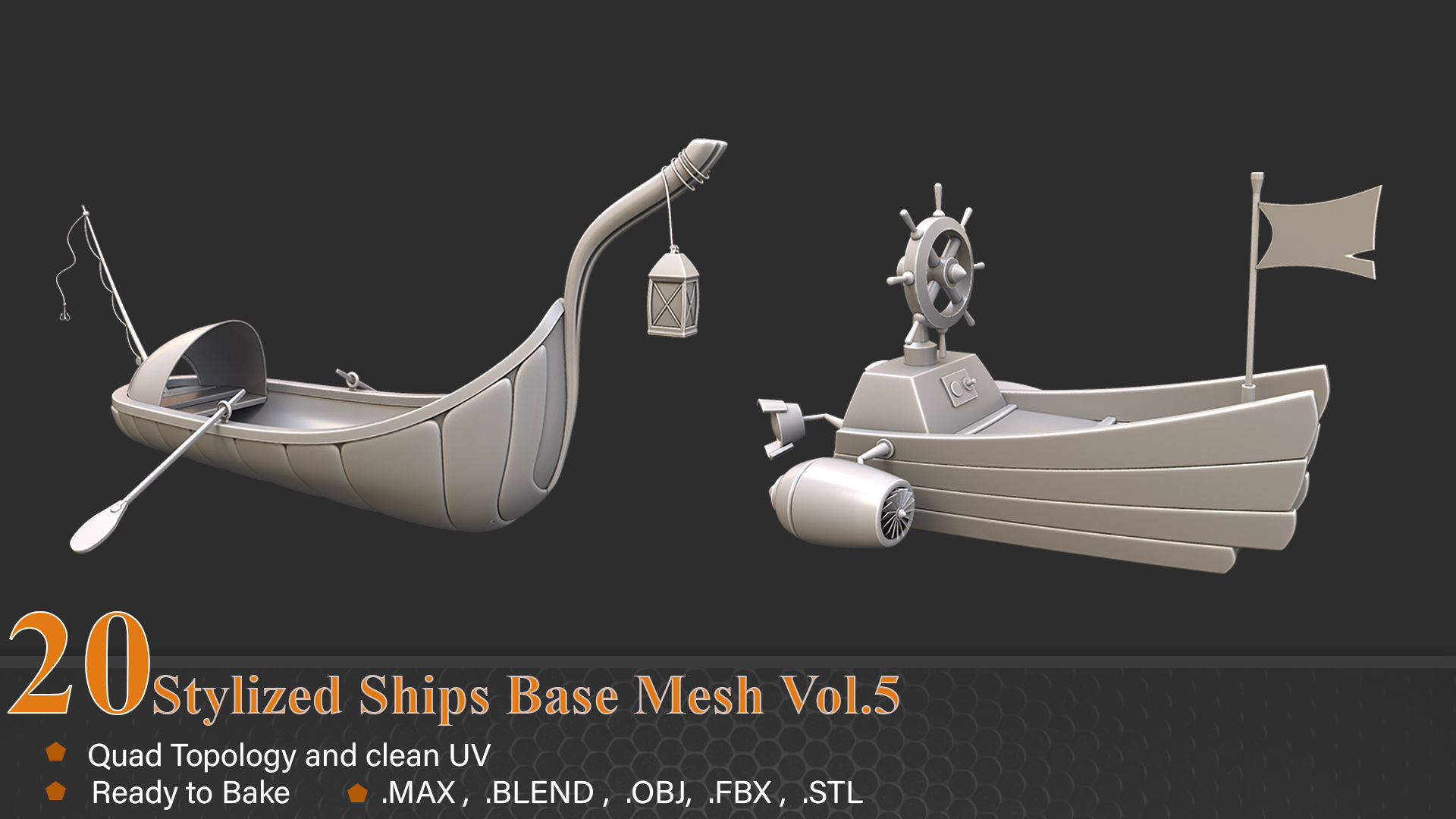 20 Stylized Ships Base Mesh vol-05 3D model_8