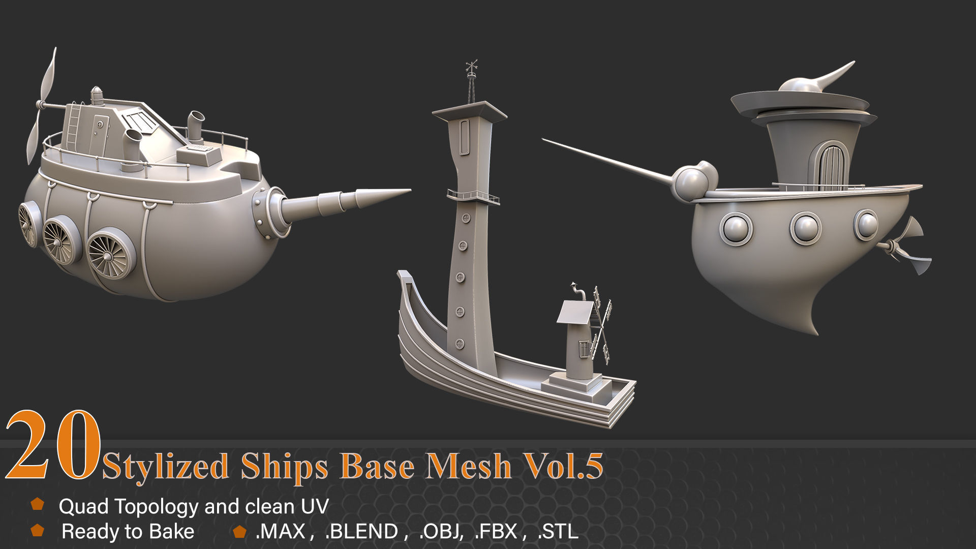 20 Stylized Ships Base Mesh vol-05 3D model_6