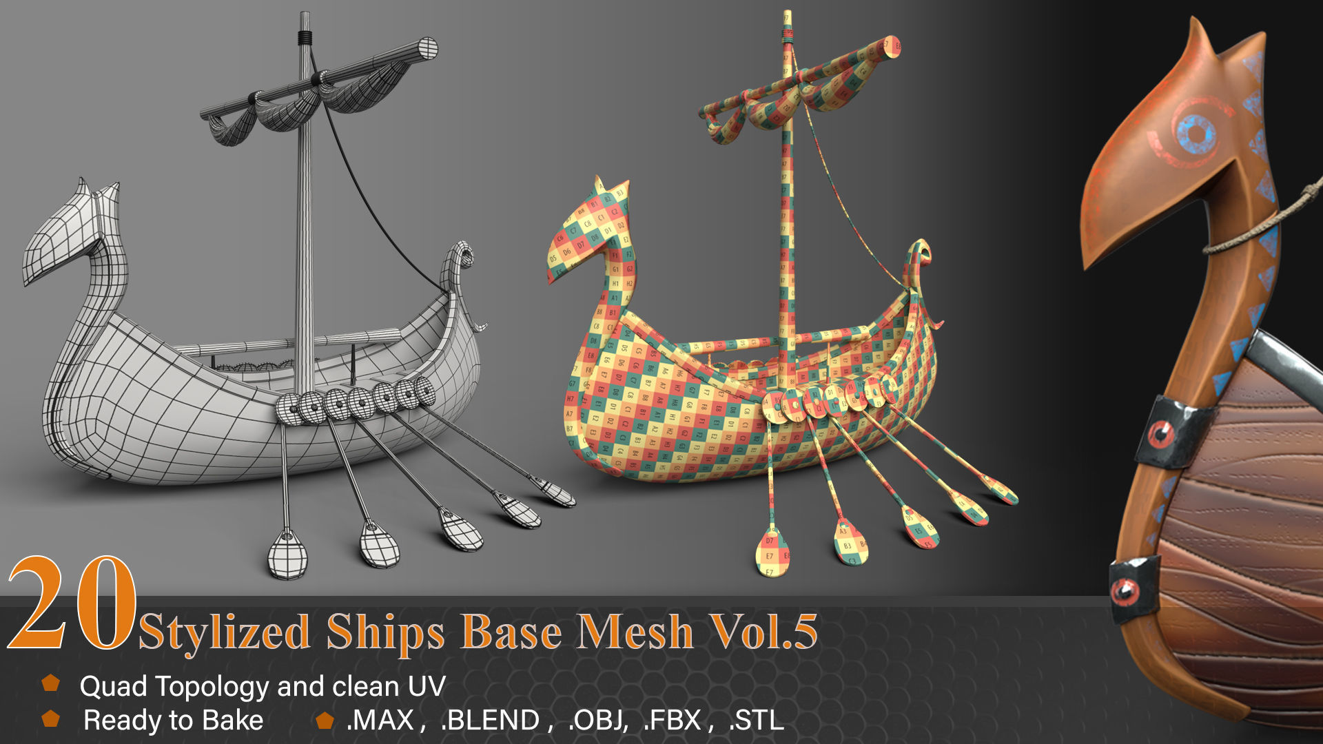 20 Stylized Ships Base Mesh vol-05 3D model_1