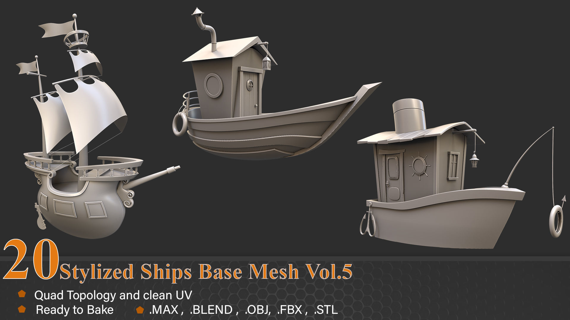 20 Stylized Ships Base Mesh vol-05 3D model_2