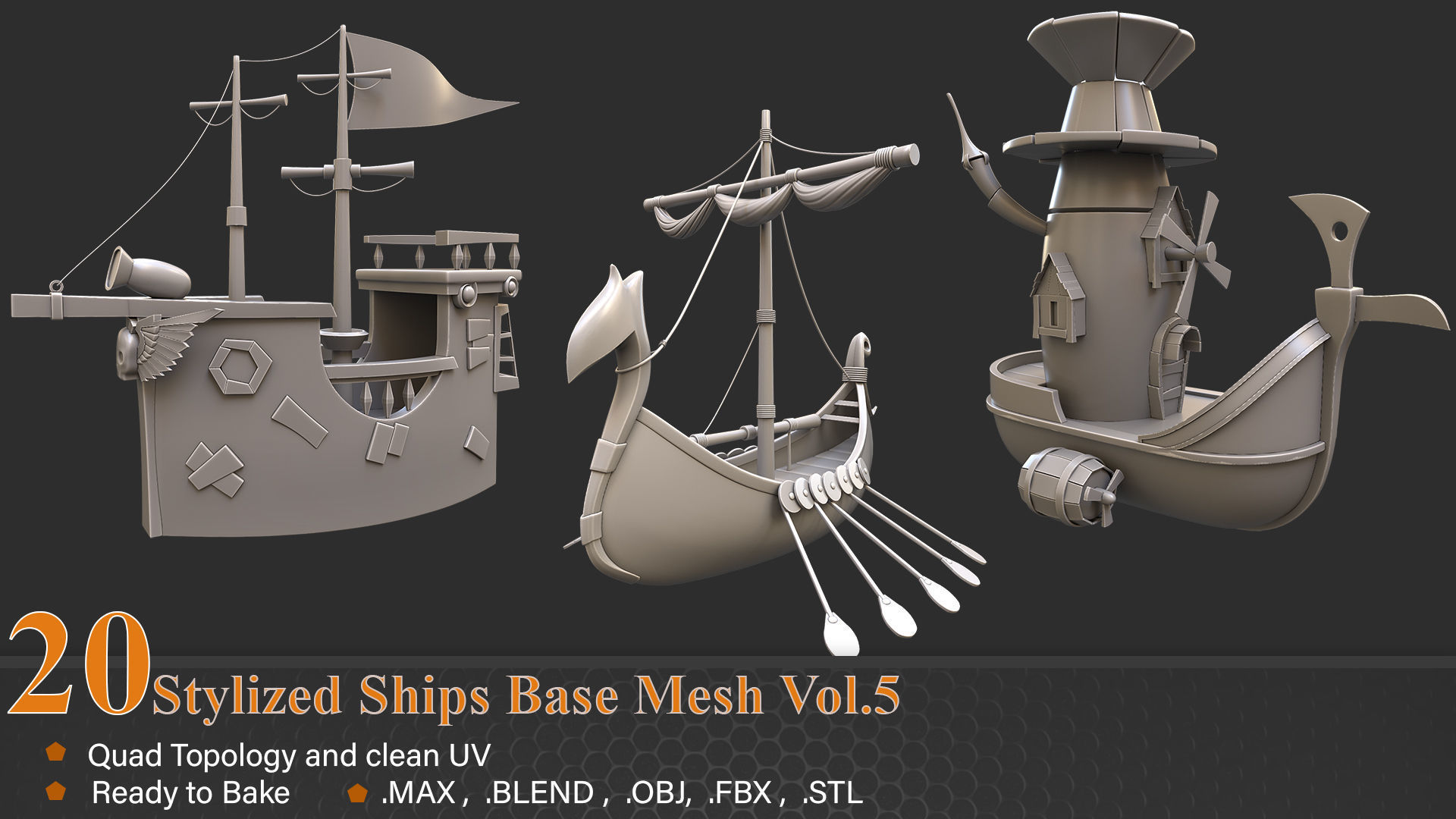 20 Stylized Ships Base Mesh vol-05 3D model_5