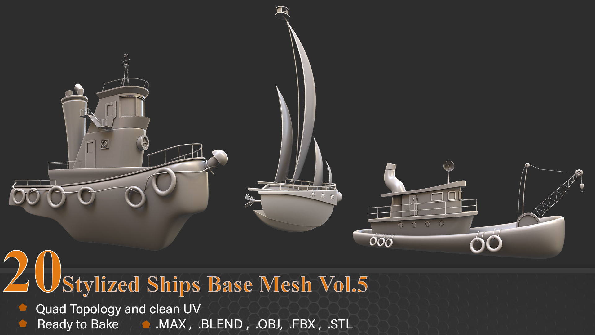 20 Stylized Ships Base Mesh vol-05 3D model_4