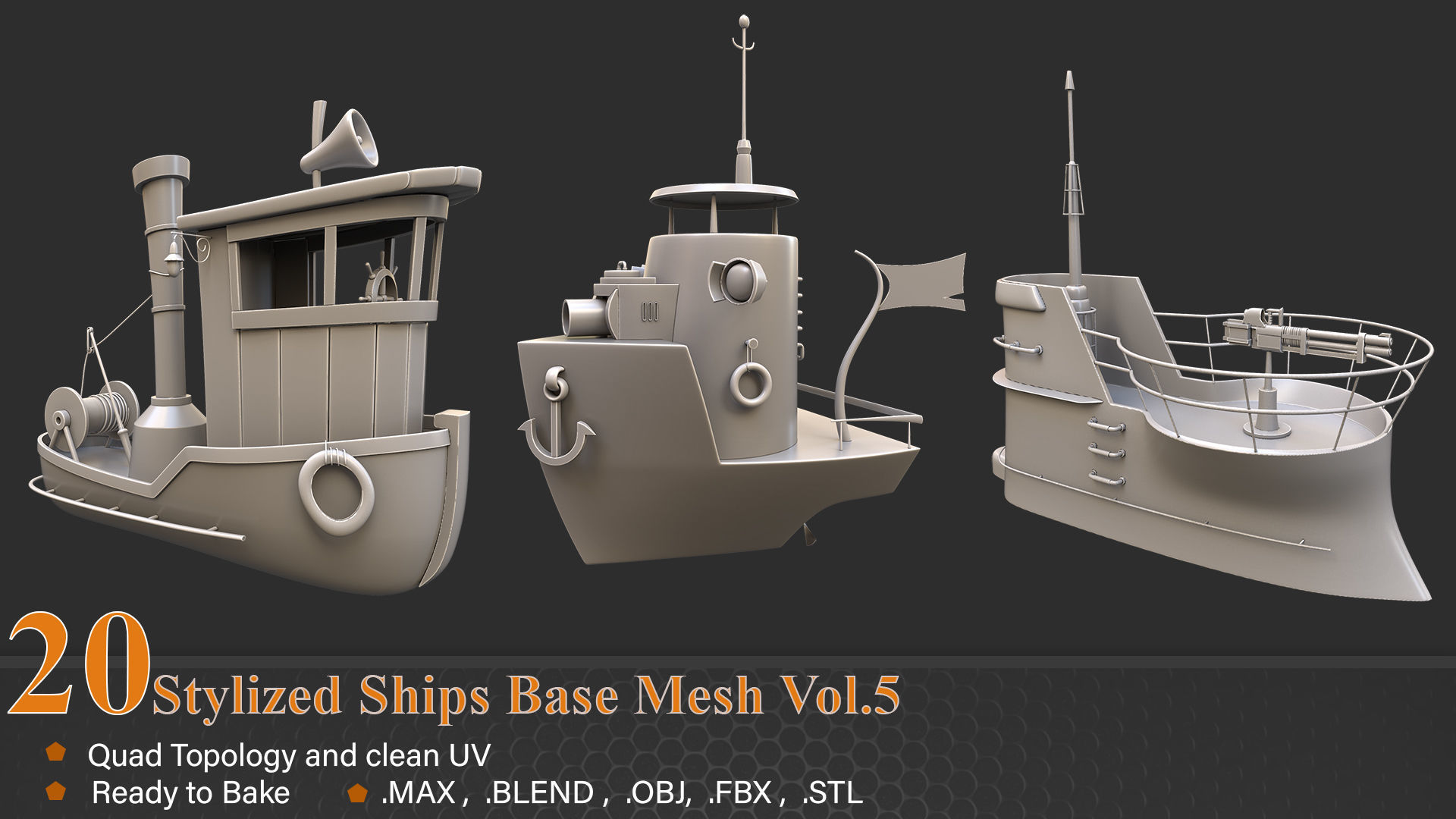 20 Stylized Ships Base Mesh vol-05 3D model_7