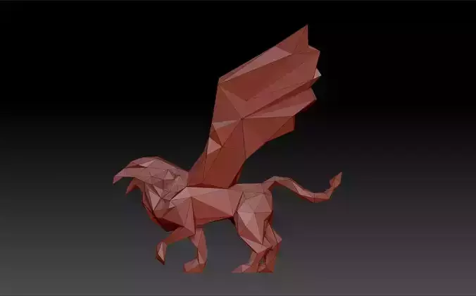 Low poly griffin dragon with wings