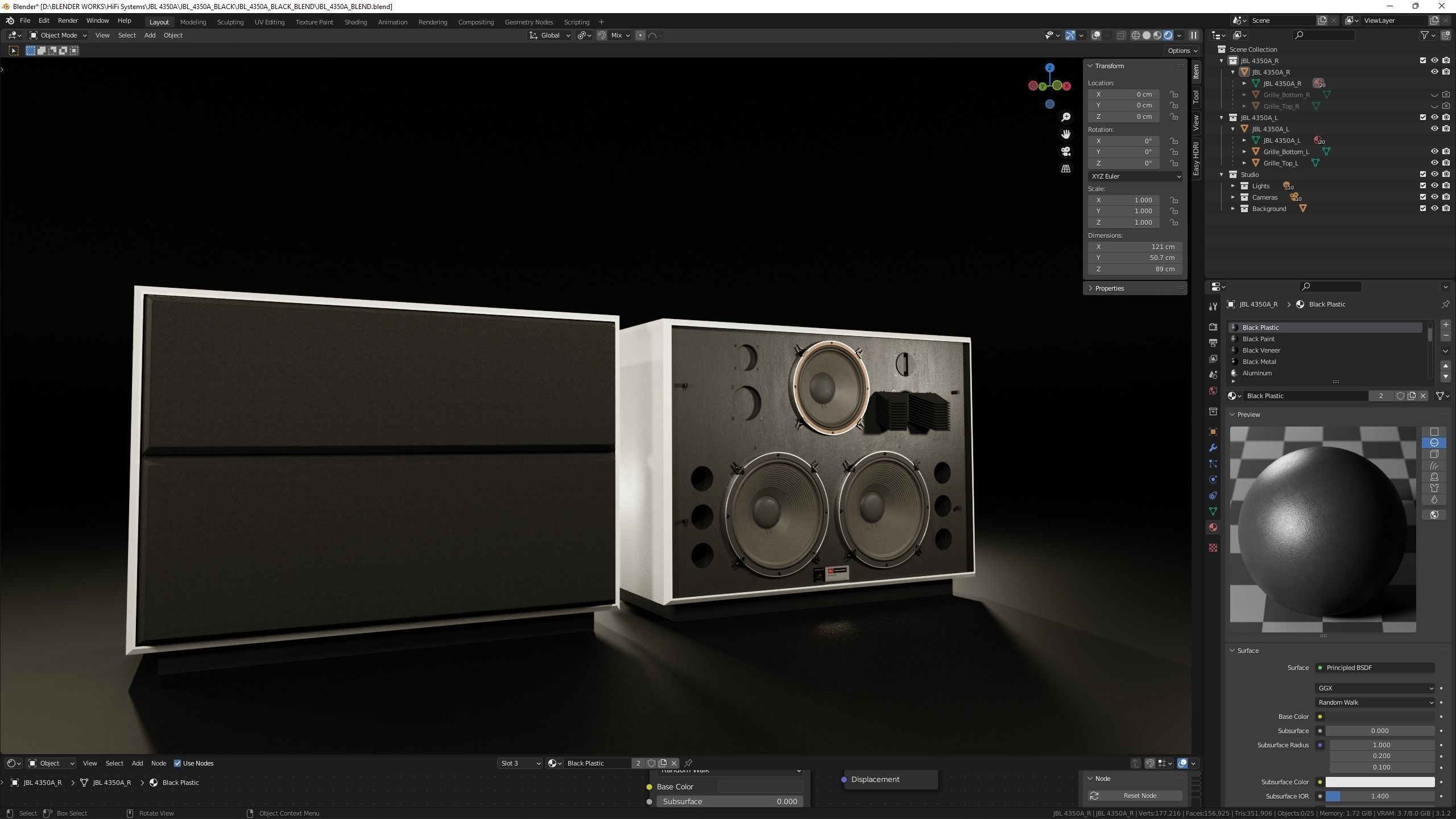 JBL 4350 Studio Monitors in Black 3D model_13