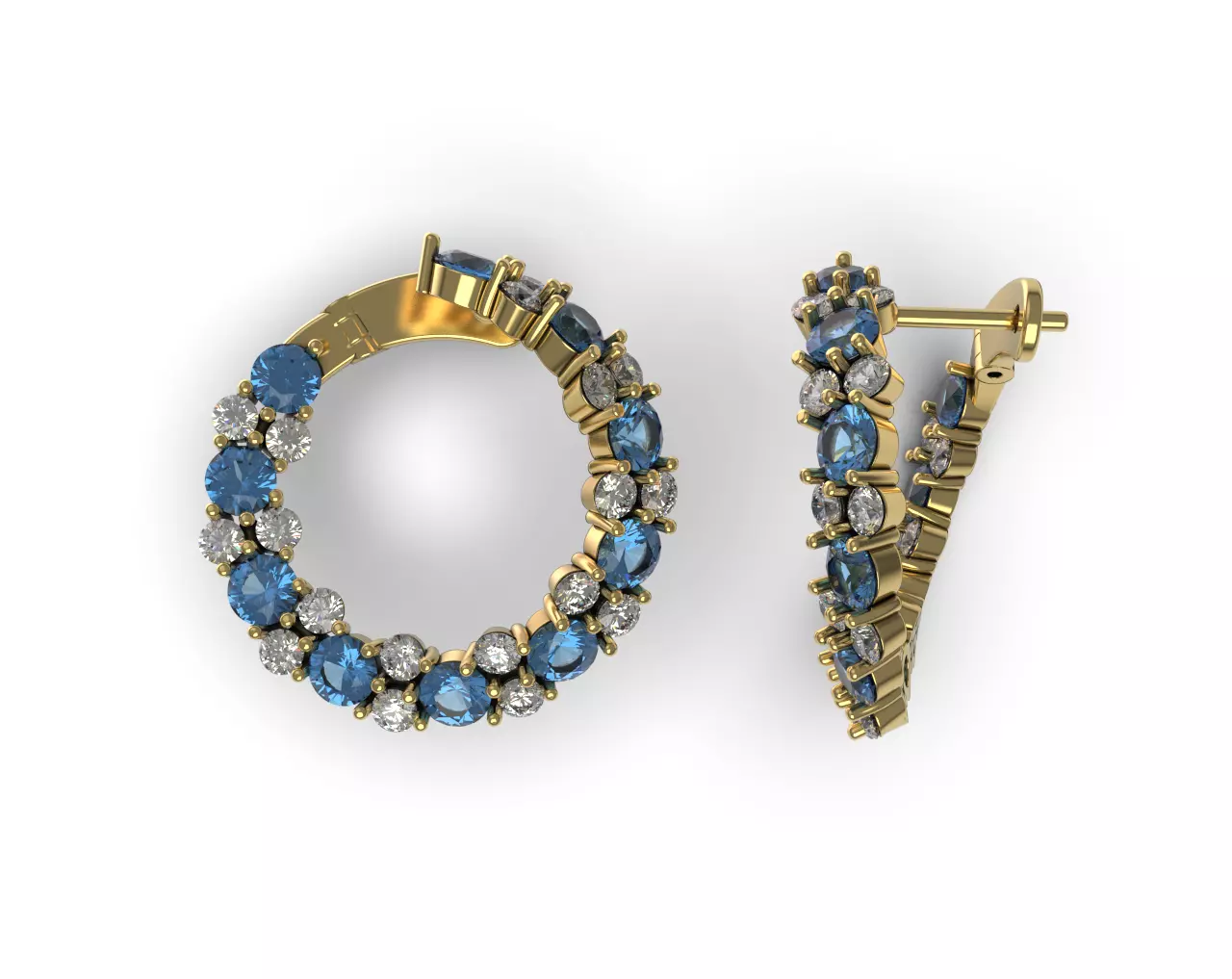Colour Gemstone Round Hoop Earrings 3D print model