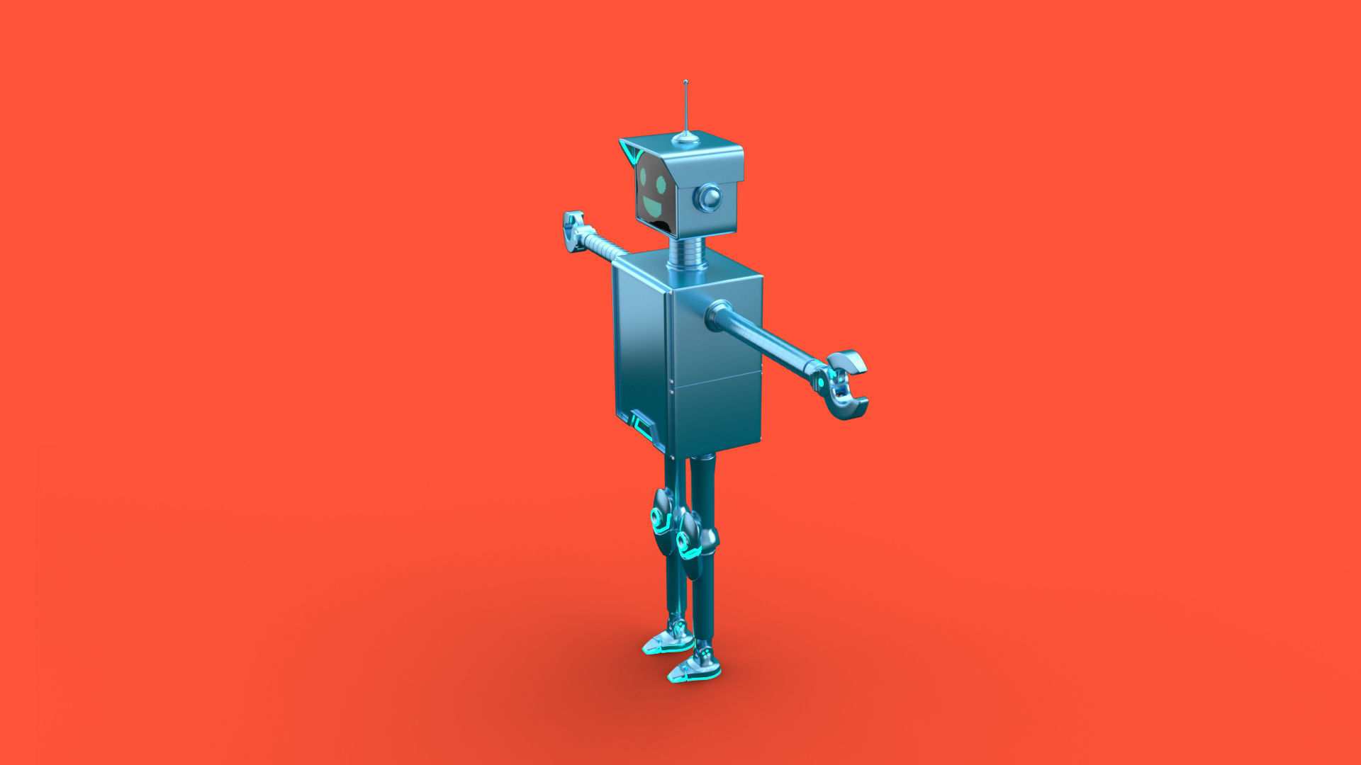 Cartoonish robot with simple rig 3D model_2
