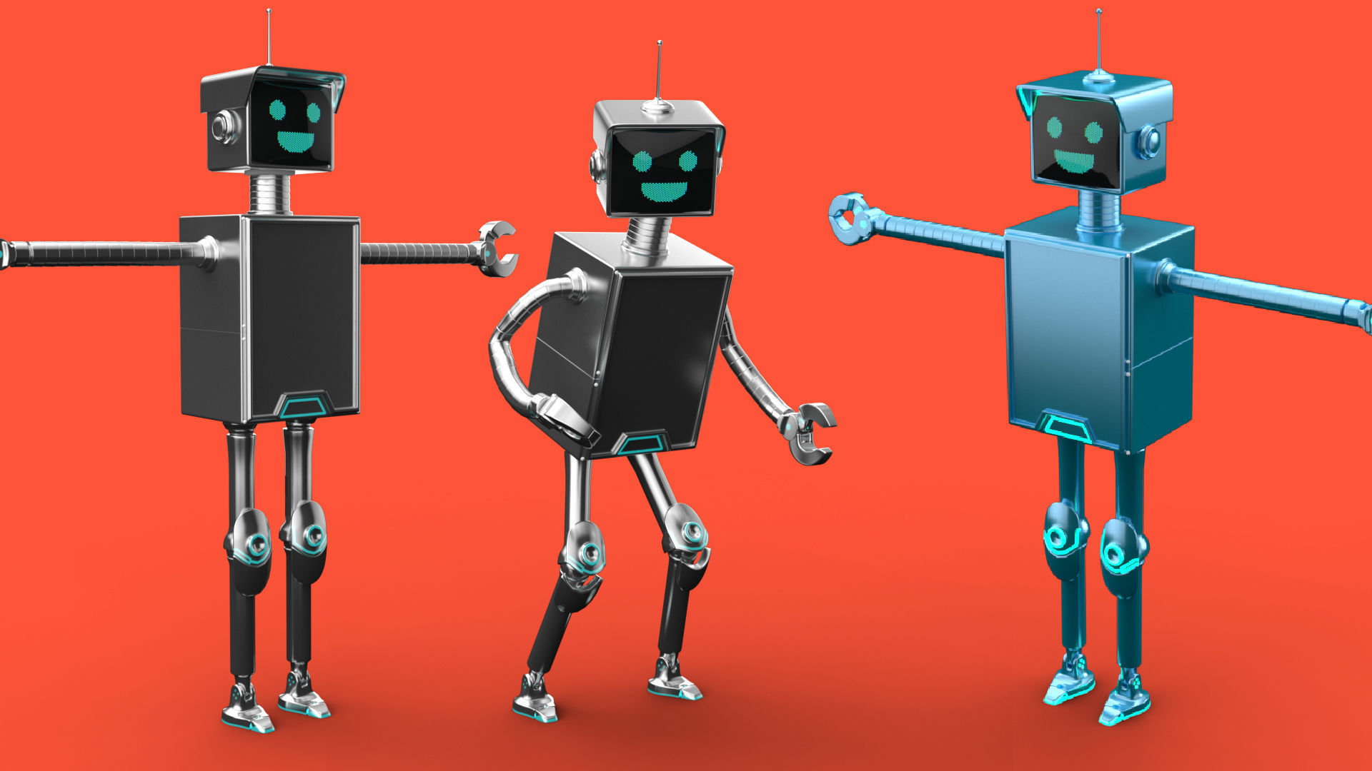 Cartoonish robot with simple rig 3D model_1