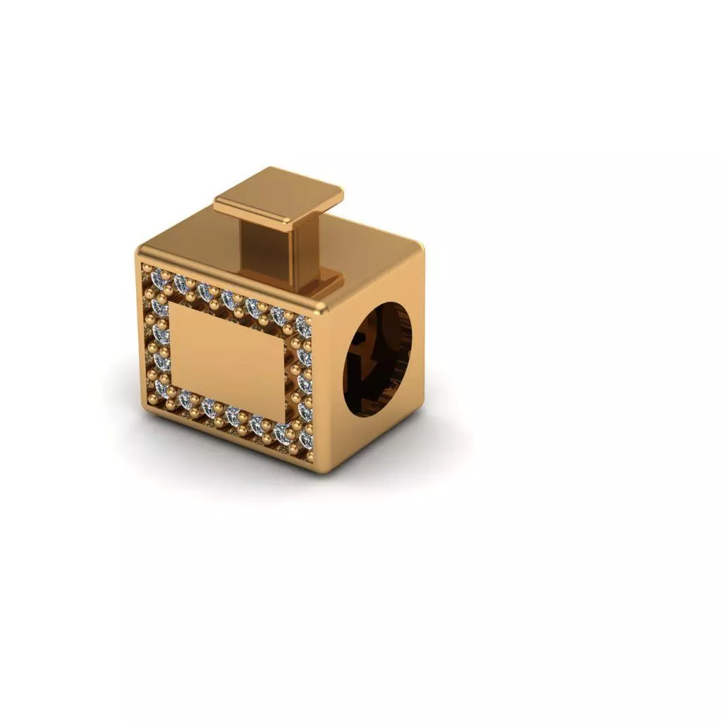 Jewelry square gold plated bead with diamonds 3D print model_0