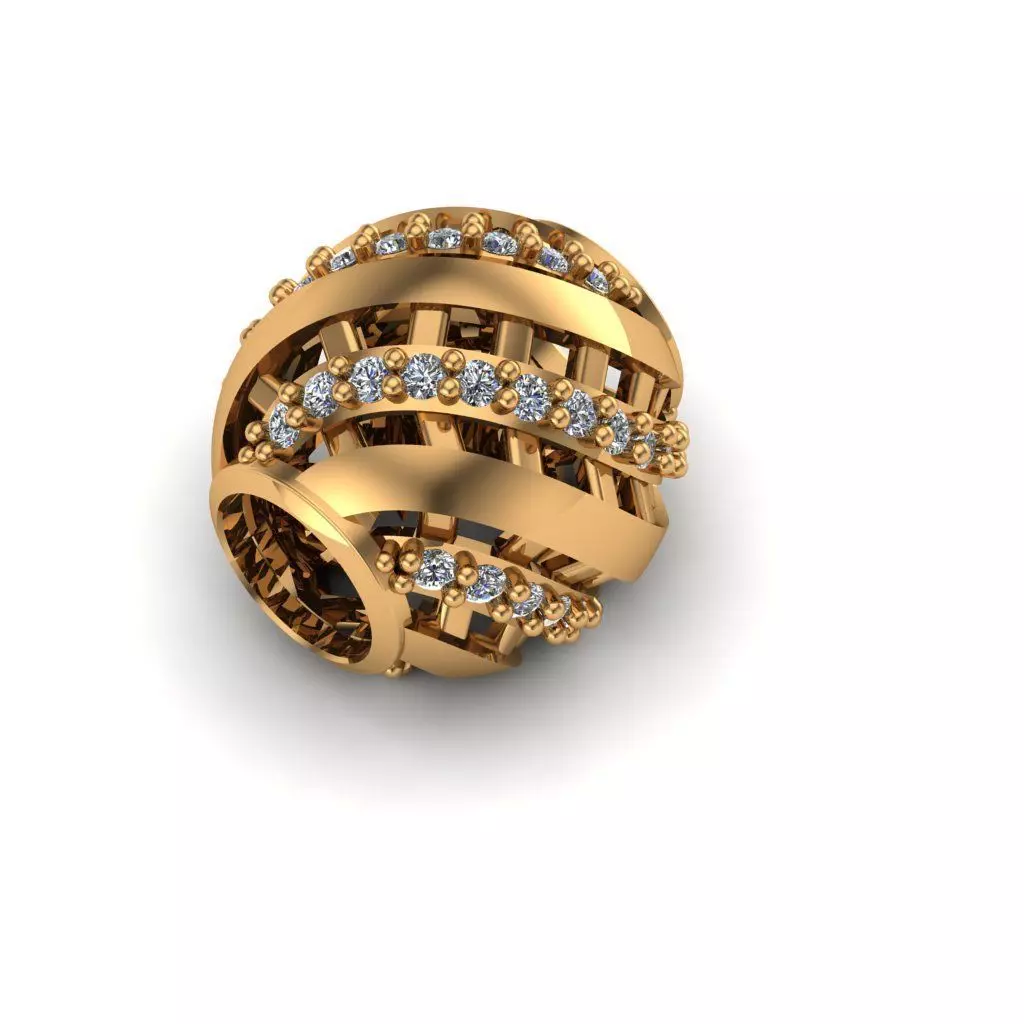Jewelry gold bead with diamonds 3D print model_0