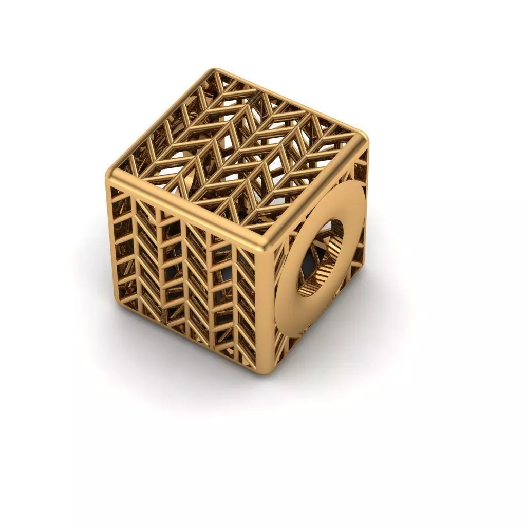 Jewelry gold - plated cube bead 3D print model_0