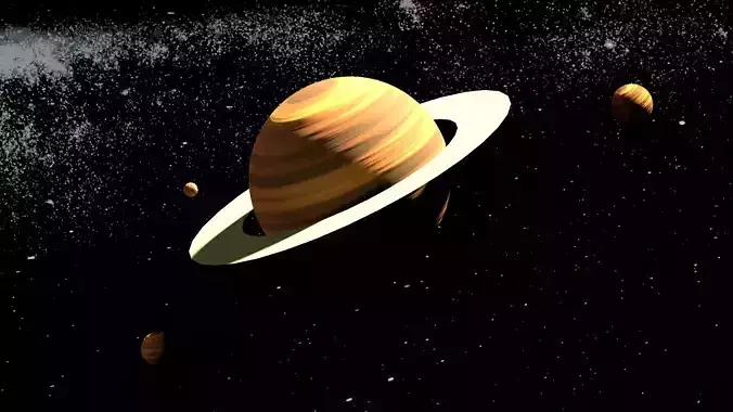 blender saturn and its rings in space