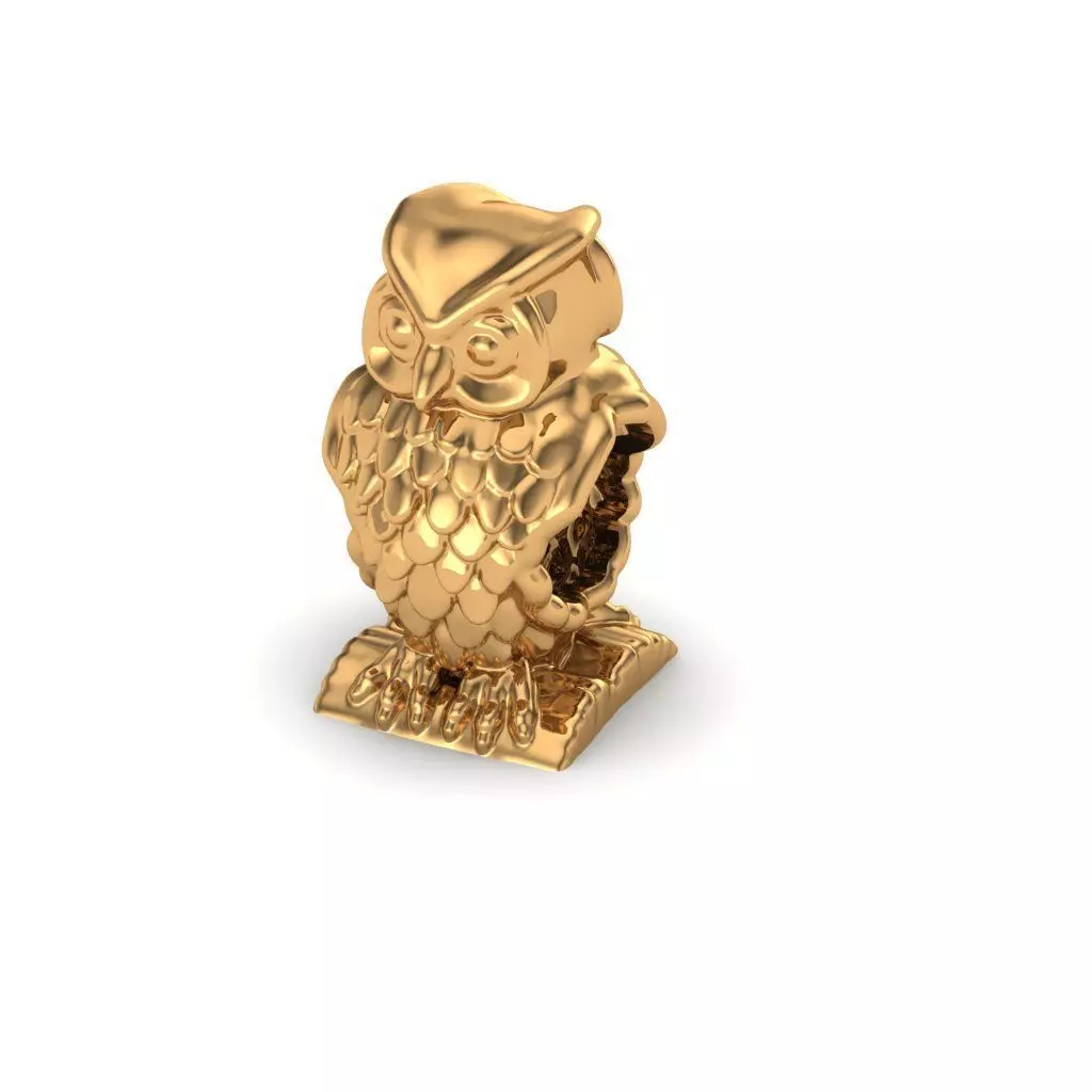 Jewelry owl charm gold 3D print model_0