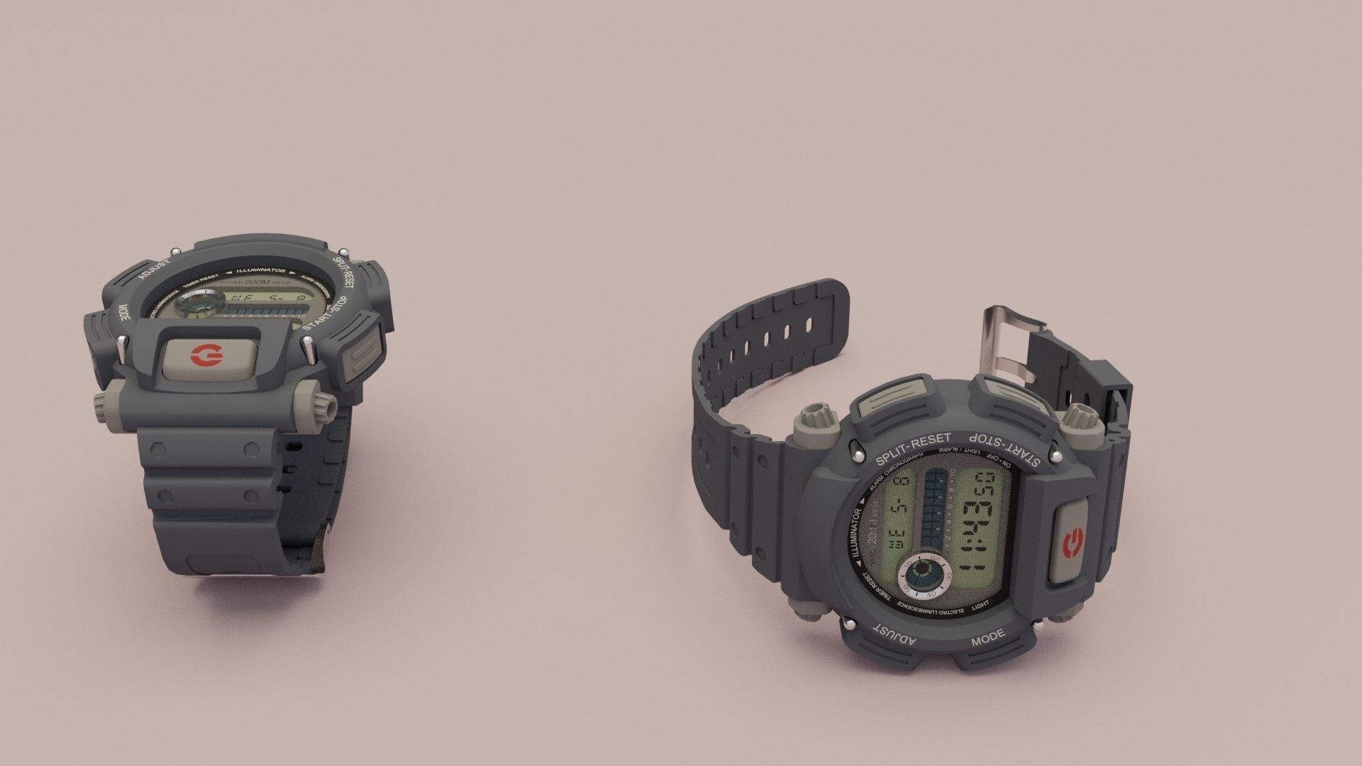 Tough Digital Quartz Watch 3D model_2
