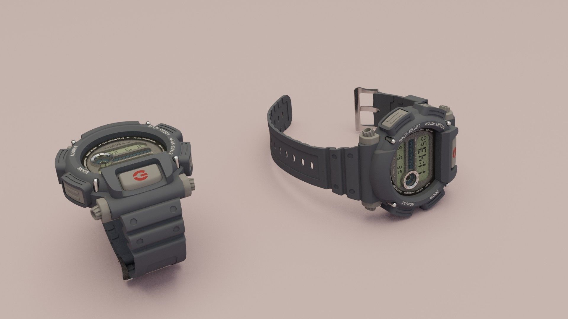 Tough Digital Quartz Watch 3D model_3