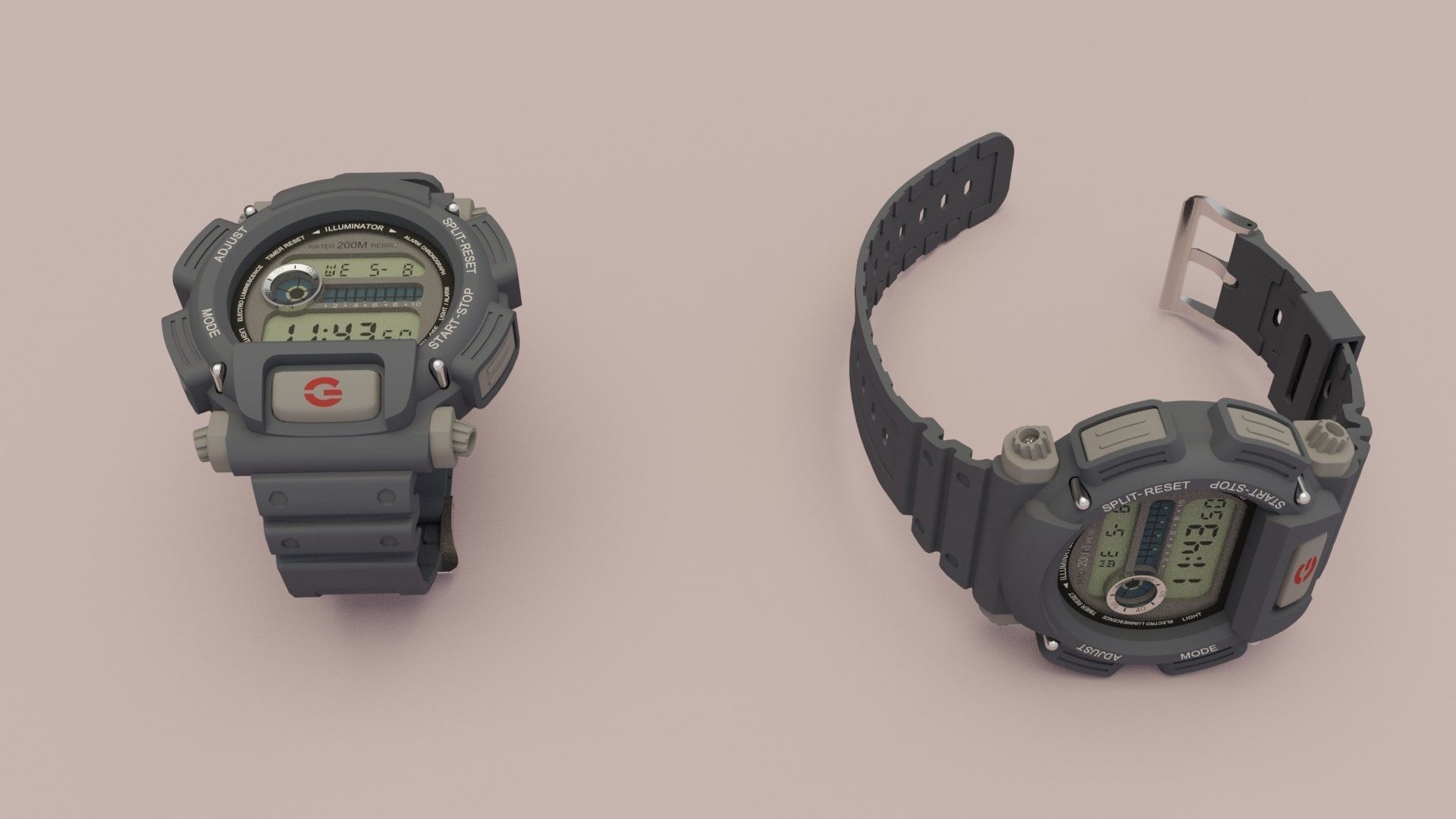 Tough Digital Quartz Watch 3D model_6