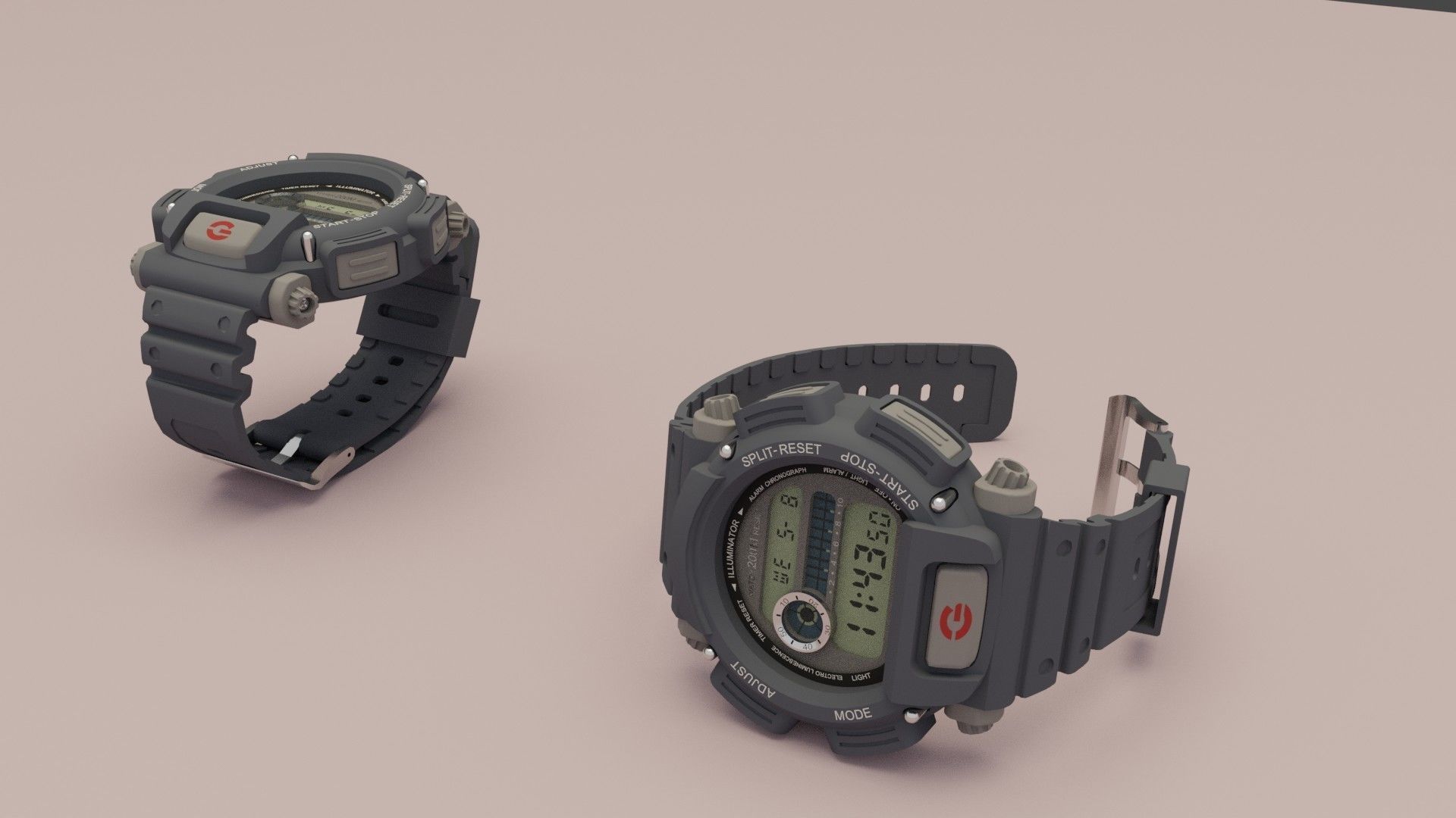 Tough Digital Quartz Watch 3D model_1