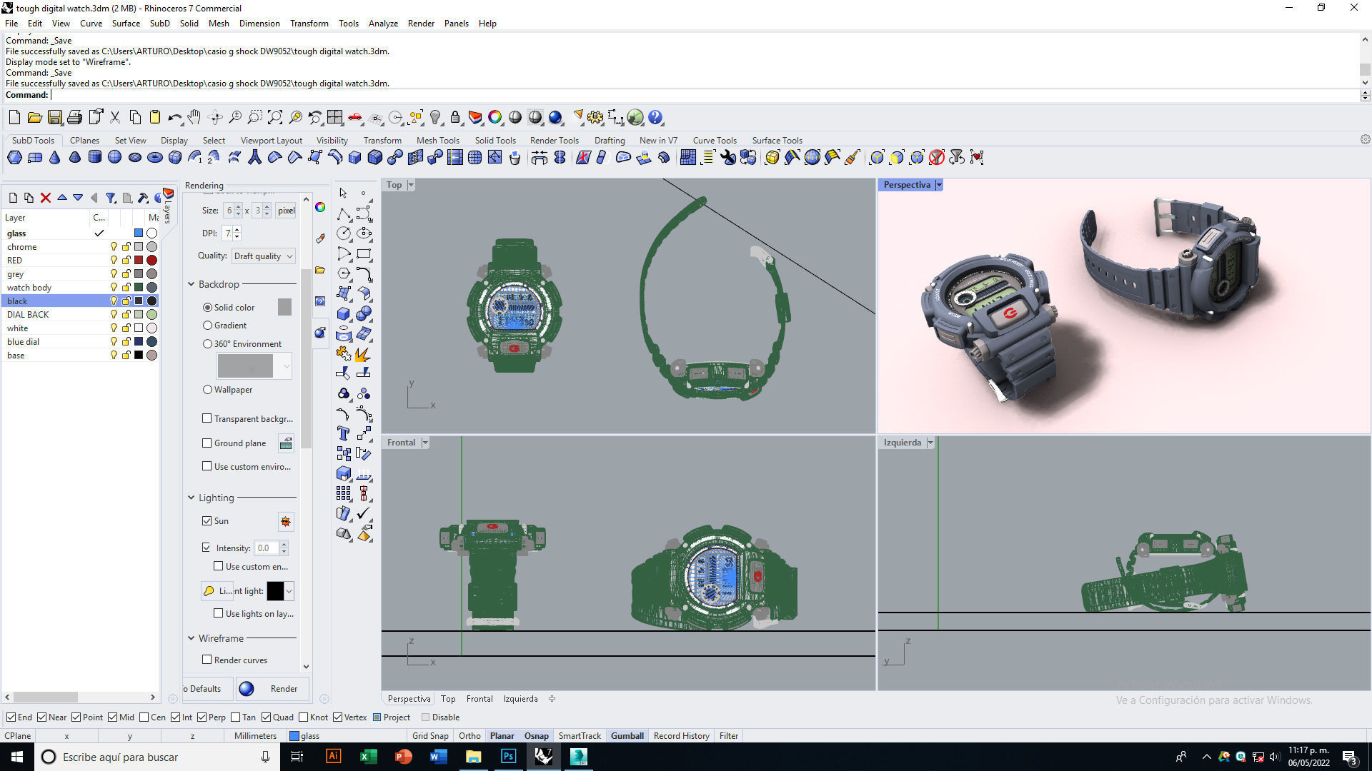Tough Digital Quartz Watch 3D model_7