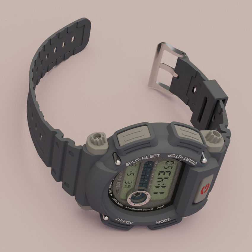 Tough Digital Quartz Watch 3D model_25