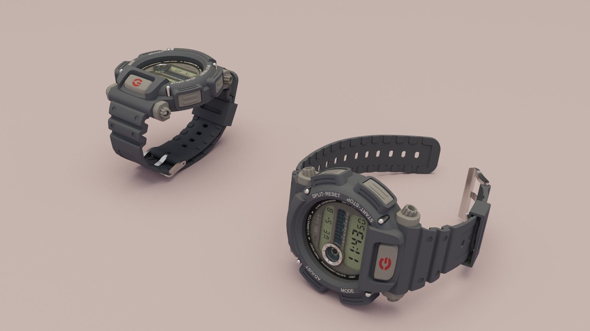 Tough Digital Quartz Watch 3D model_4
