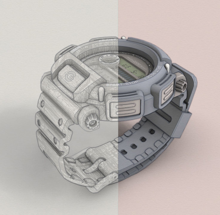 Tough Digital Quartz Watch 3D model_29