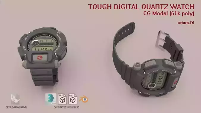 Tough Digital Quartz Watch 3D model