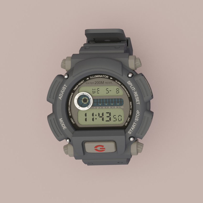 Tough Digital Quartz Watch 3D model_27