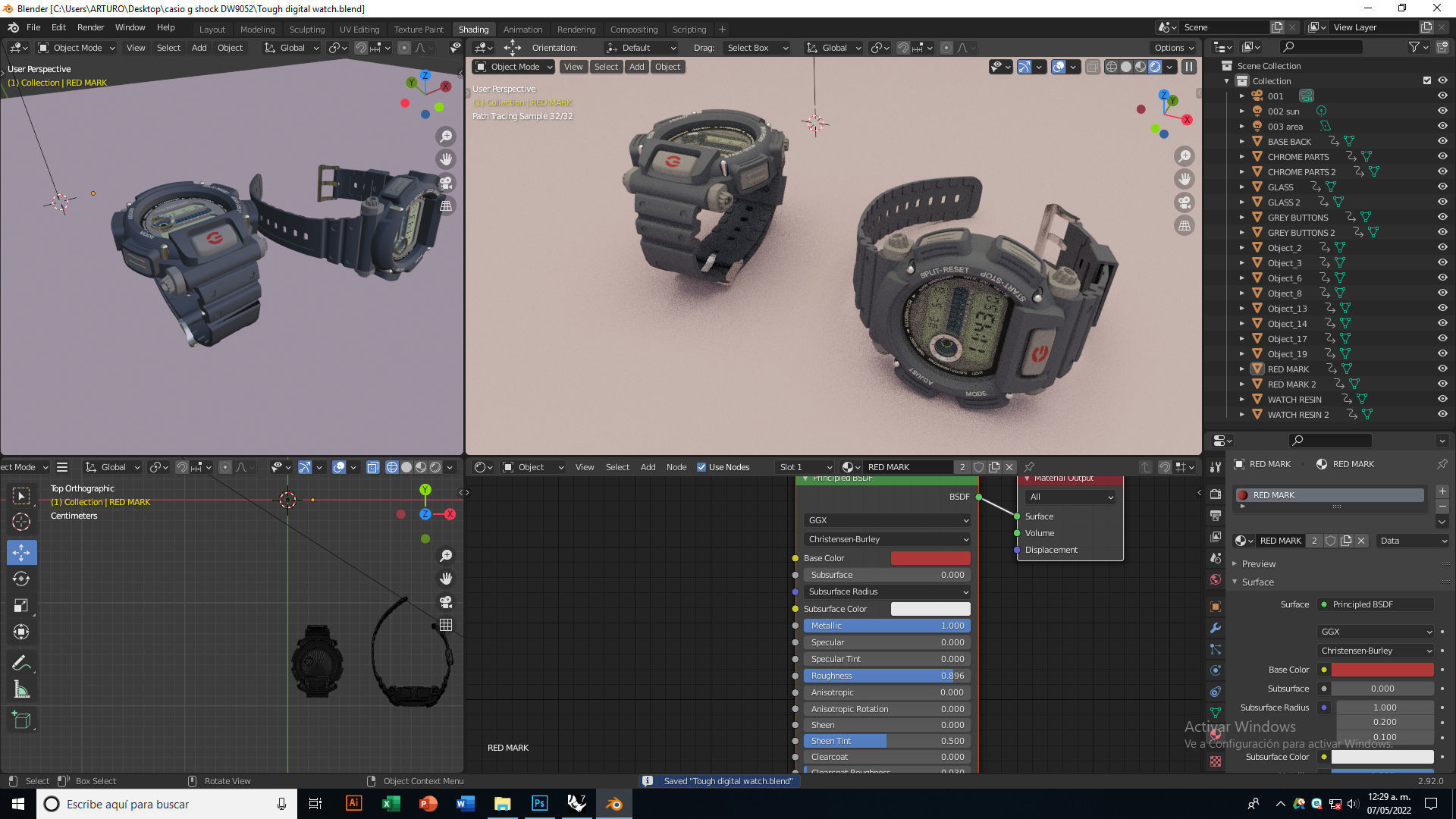 Tough Digital Quartz Watch 3D model_9