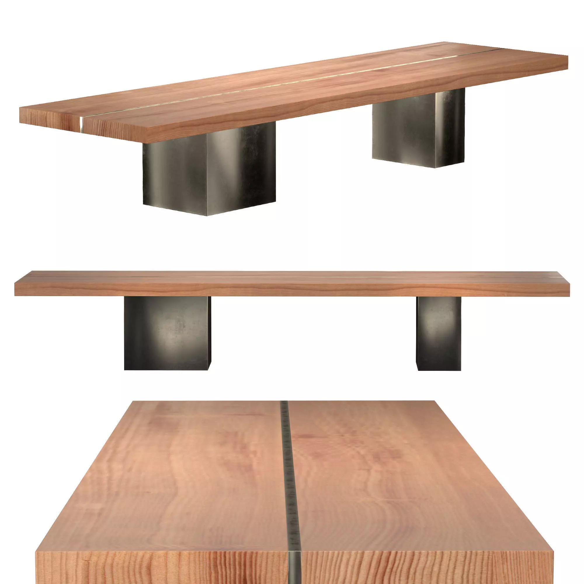 Table brass Teak 3D model_0