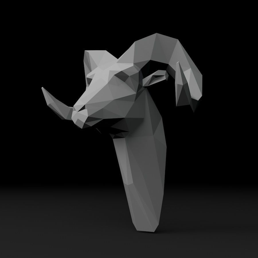 low Poly Head Ram 3D print model_1