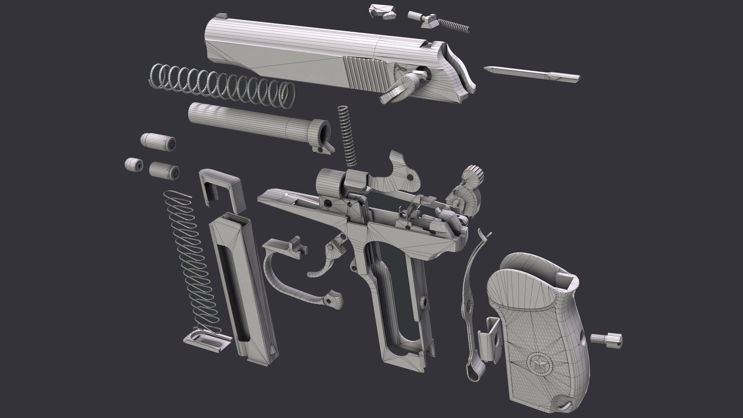 Makarov gun disassemble Low-poly 3D model_17