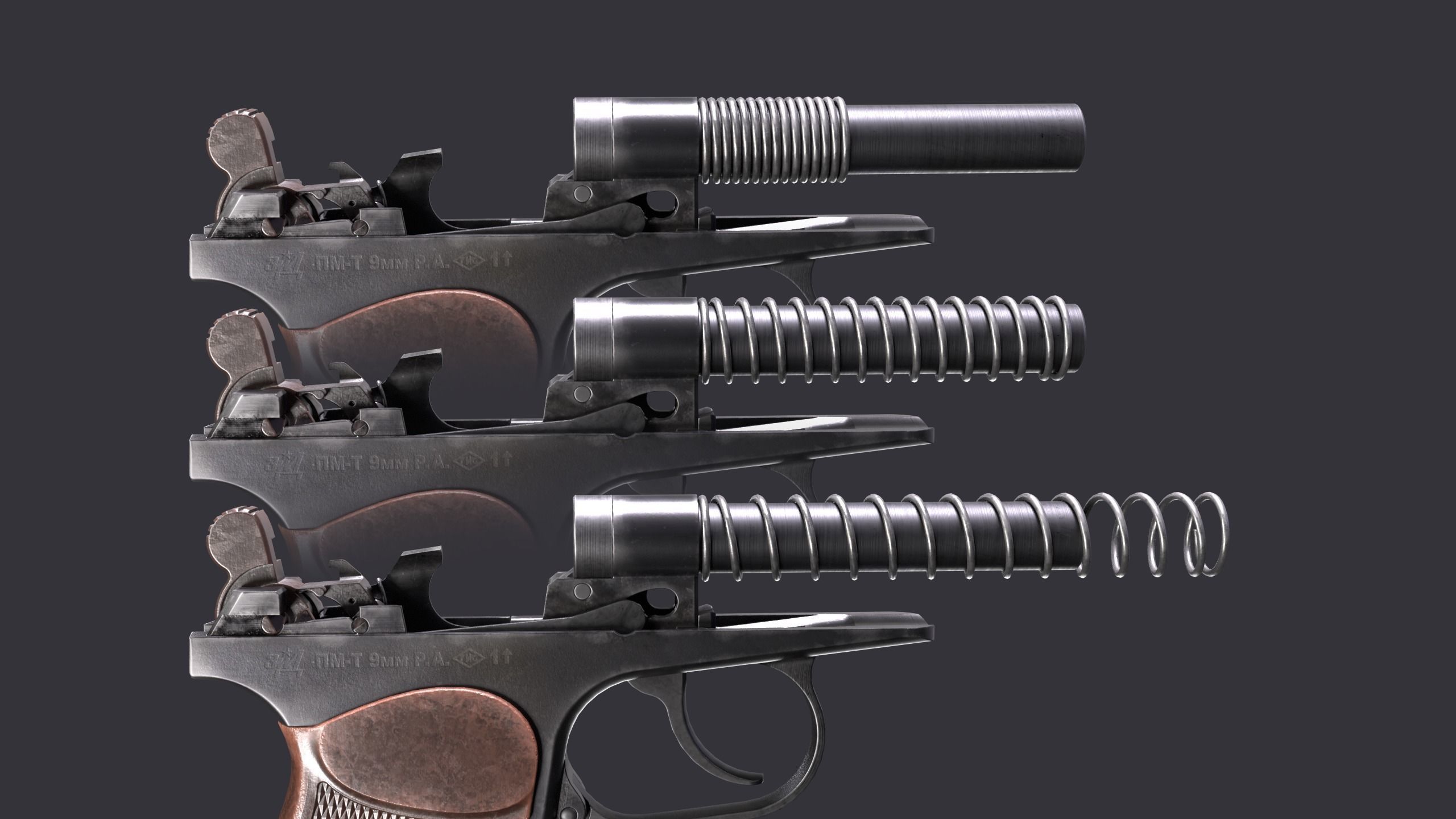 Makarov gun disassemble Low-poly 3D model_12