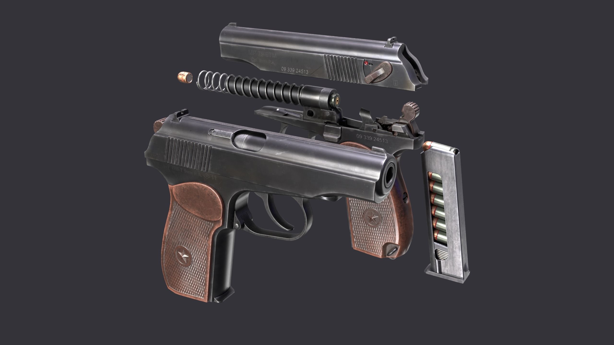 Makarov gun disassemble Low-poly 3D model_1
