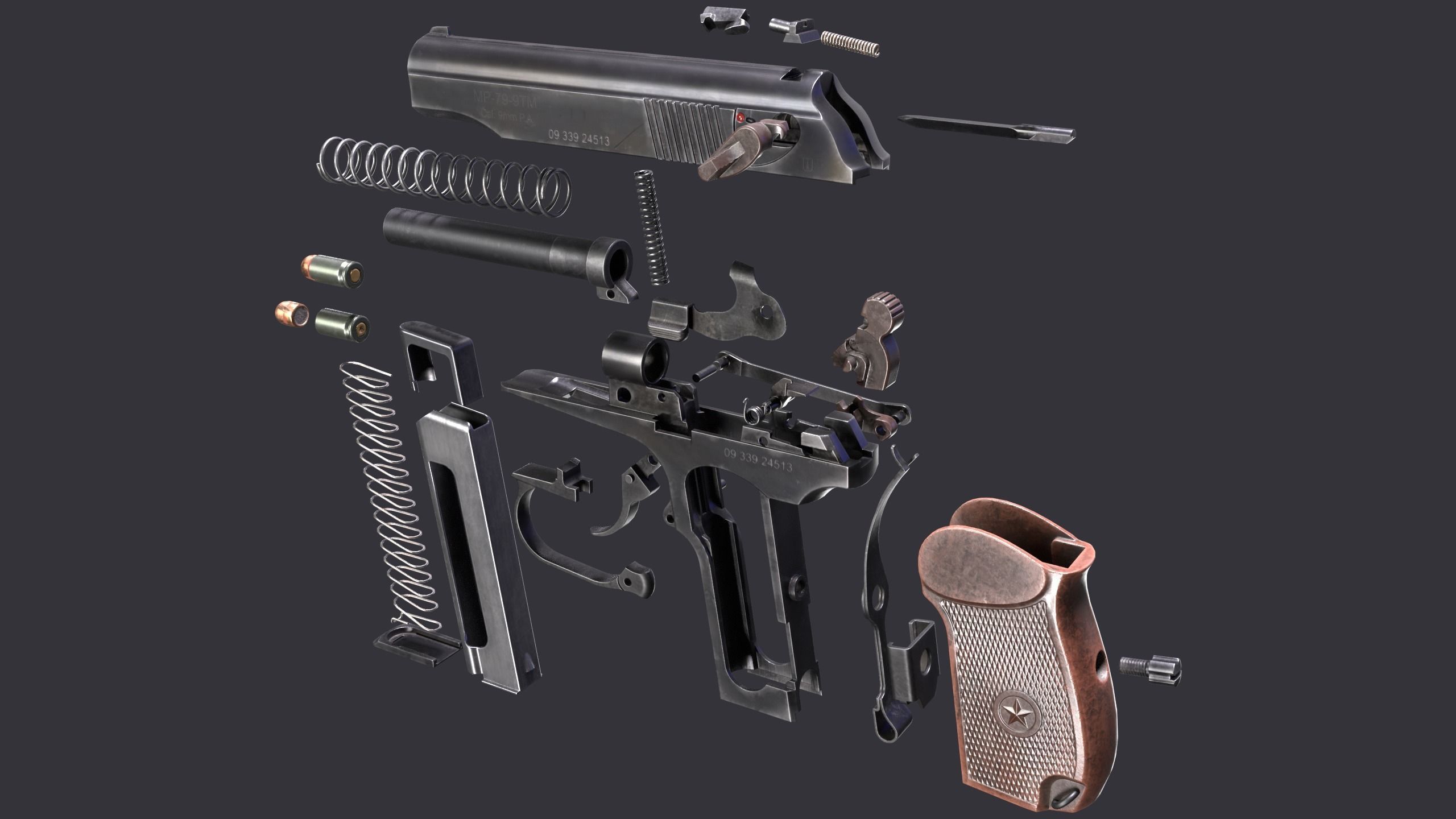 Makarov gun disassemble Low-poly 3D model_10
