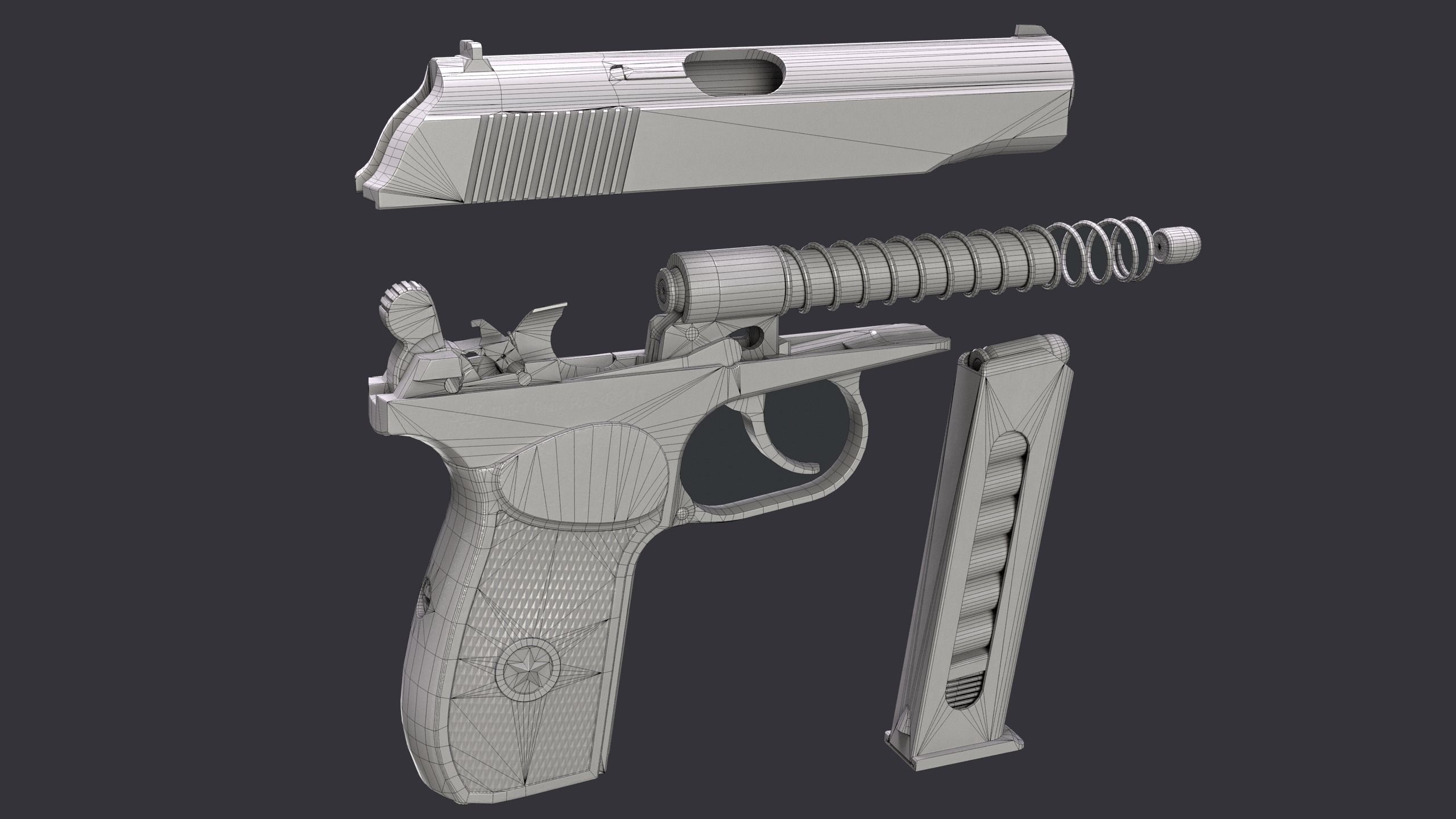 Makarov gun disassemble Low-poly 3D model_16