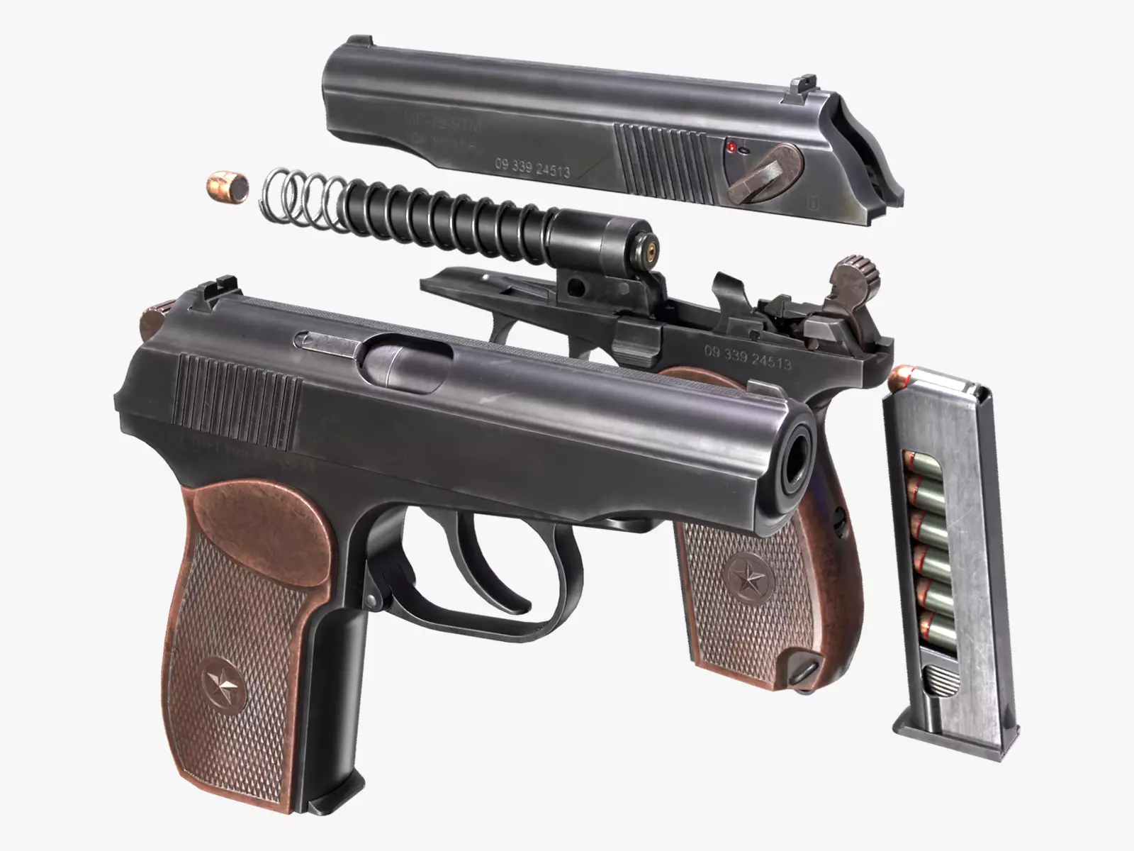 Makarov gun disassemble Low-poly 3D model_0