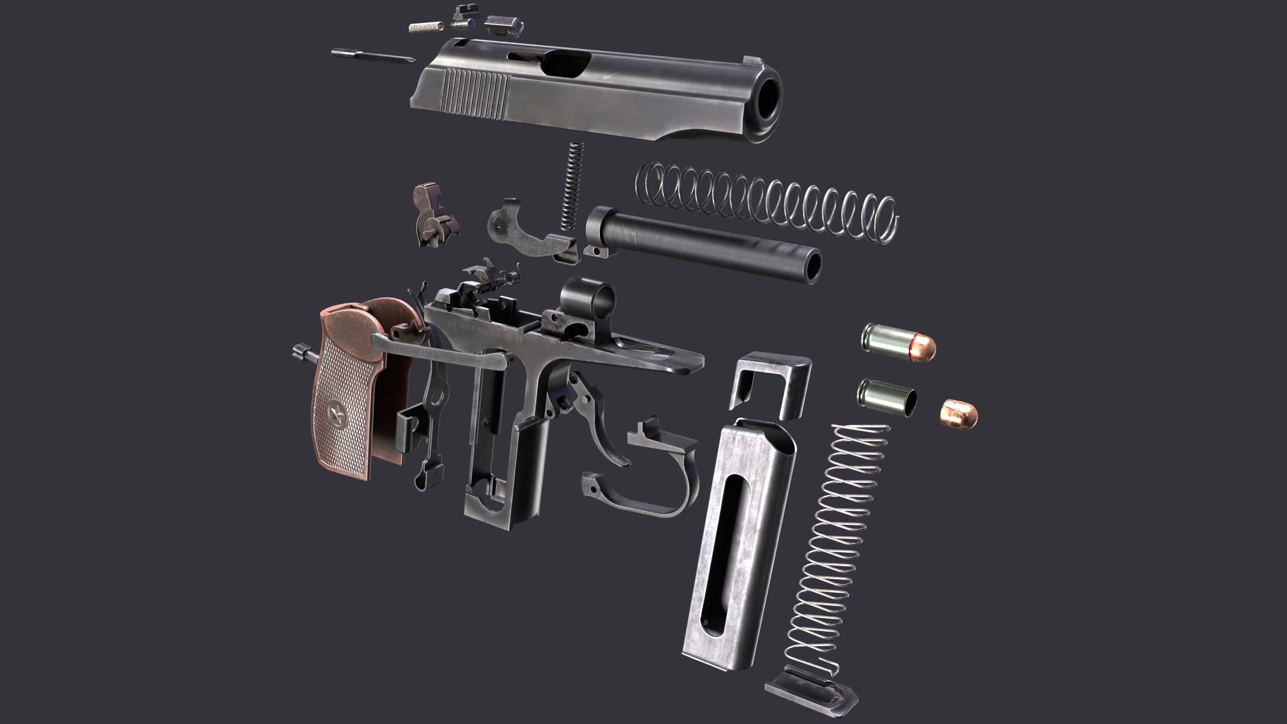 Makarov gun disassemble Low-poly 3D model_11